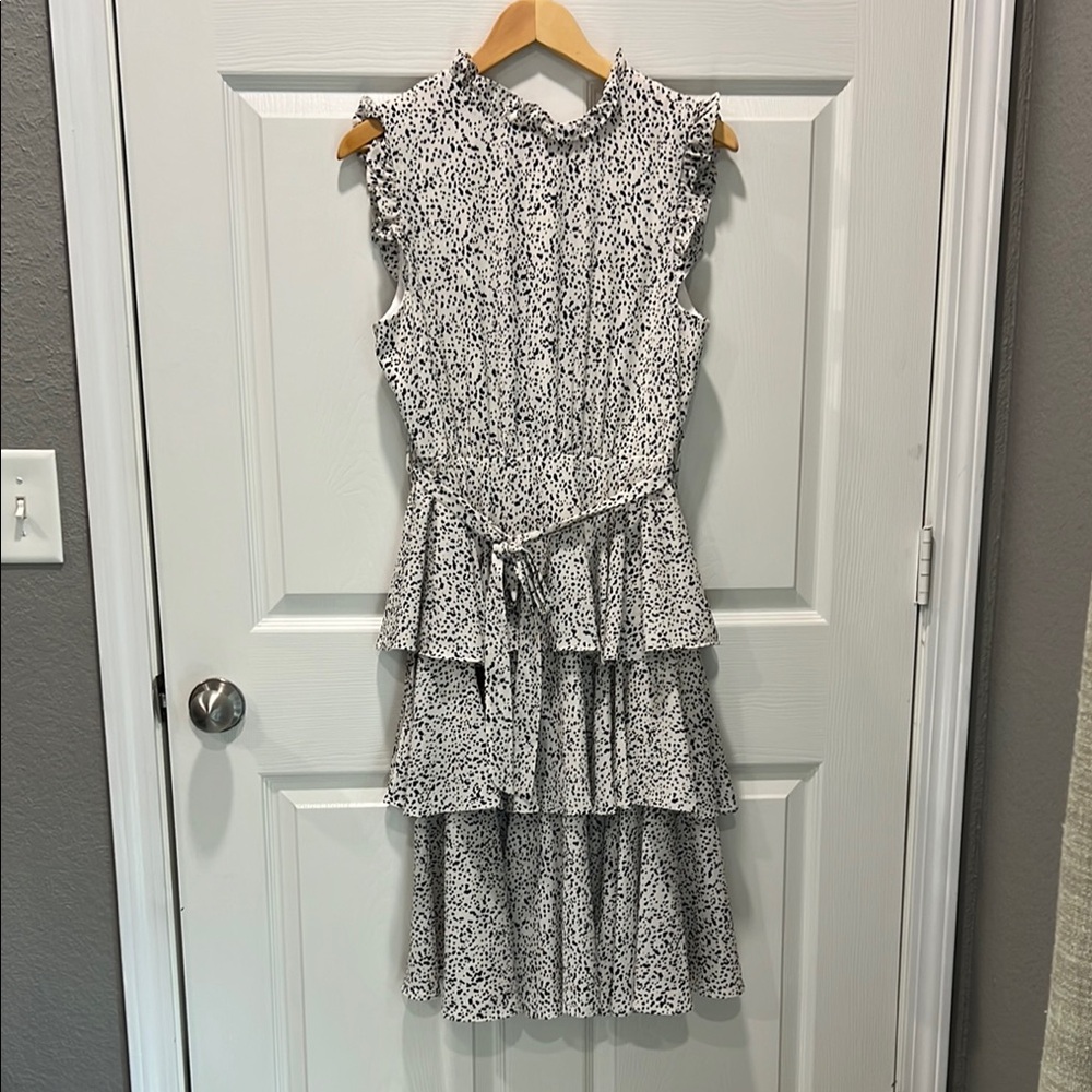 She + Sky Black and White Ruffled Tiered Midi Dress